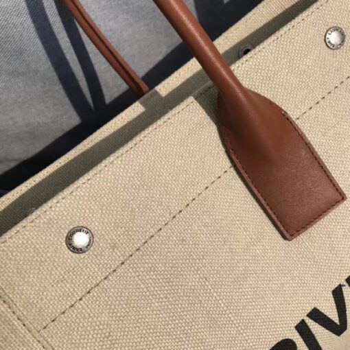 Replica YSL Fake Saint Laurent Beige Linen Rive Gauche Tote Bag 5