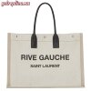 Replica YSL Fake Saint Laurent White Linen Rive Gauche Tote Bag