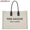 Replica YSL Fake Saint Laurent White Linen Rive Gauche Tote Bag