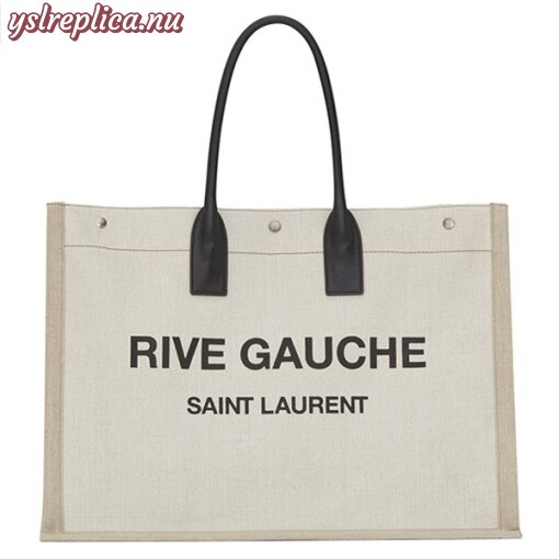 Replica YSL Fake Saint Laurent White Linen Rive Gauche Tote Bag