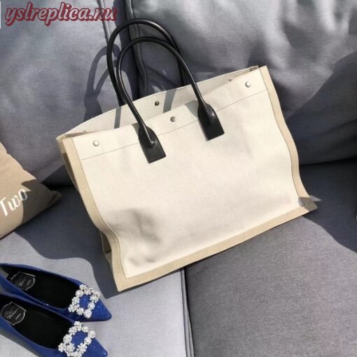 Replica YSL Fake Saint Laurent White Linen Rive Gauche Tote Bag 3