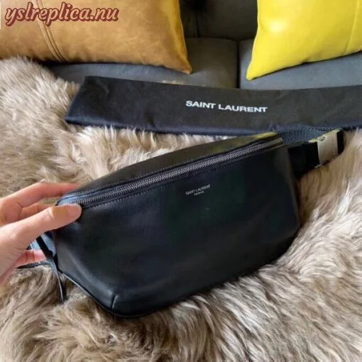Replica YSL Fake Saint Laurent Classic Belt Bag In Soft Black Leather 2