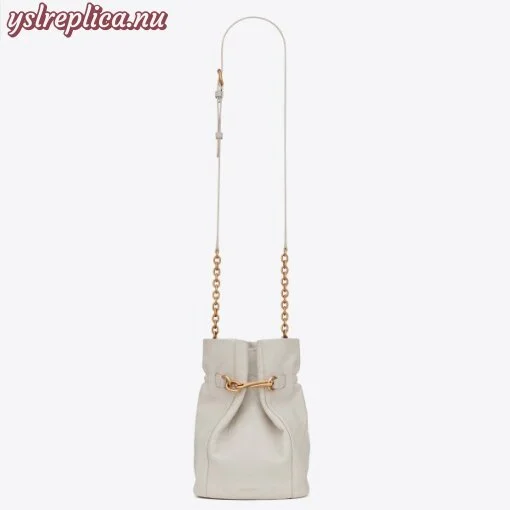 Replica YSL Fake Saint Laurent Le Maillon Hook Bucket Bag In White Lambskin