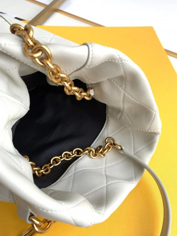 Replica YSL Fake Saint Laurent Le Maillon Hook Bucket Bag In White Lambskin 8