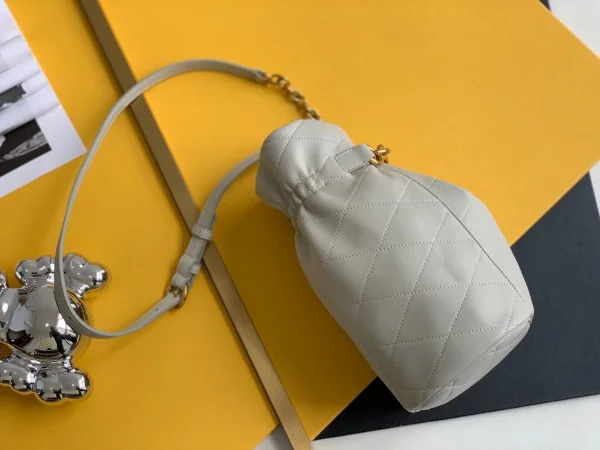 Replica YSL Fake Saint Laurent Le Maillon Hook Bucket Bag In White Lambskin 10