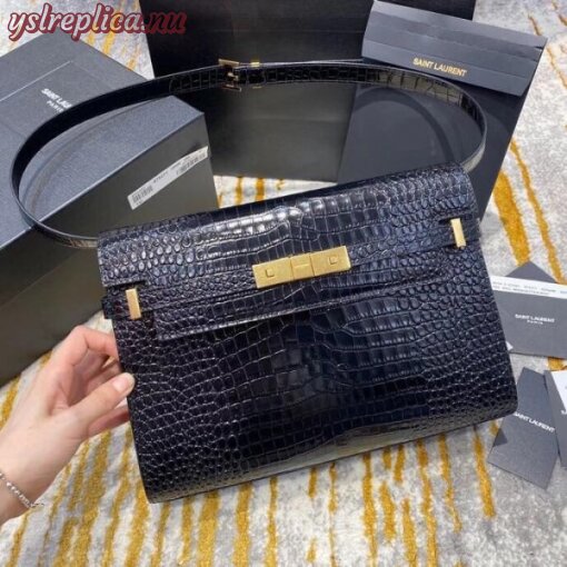 Replica YSL Fake Saint Laurent Manhattan Shoulder Bag In Black Crocodile Embossed Leather 2