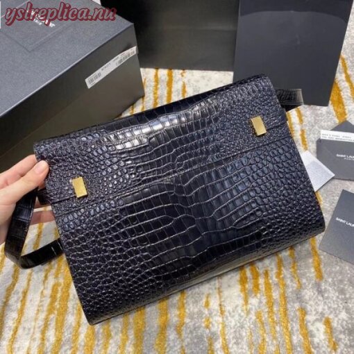 Replica YSL Fake Saint Laurent Manhattan Shoulder Bag In Black Crocodile Embossed Leather 4