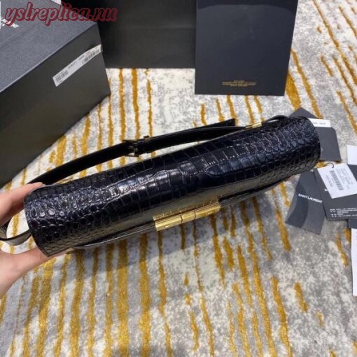 Replica YSL Fake Saint Laurent Manhattan Shoulder Bag In Black Crocodile Embossed Leather 5