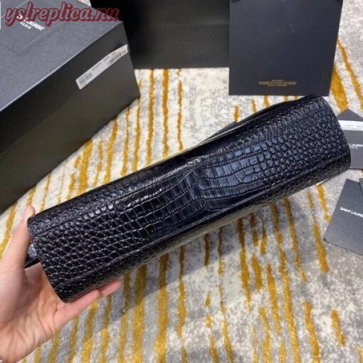 Replica YSL Fake Saint Laurent Manhattan Shoulder Bag In Black Crocodile Embossed Leather 7