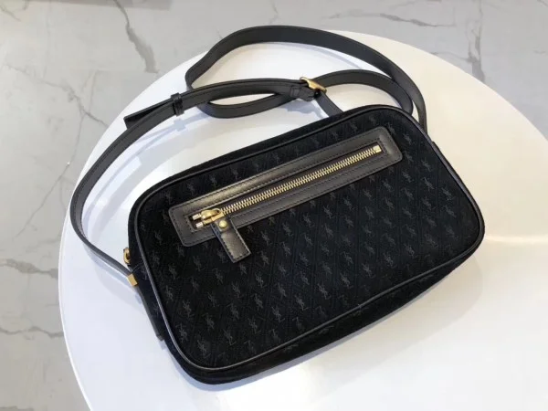 Replica YSL Fake Saint Laurent Monogram All Over Camera Bag In Black Suede 3