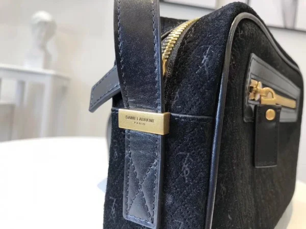Replica YSL Fake Saint Laurent Monogram All Over Camera Bag In Black Suede 4