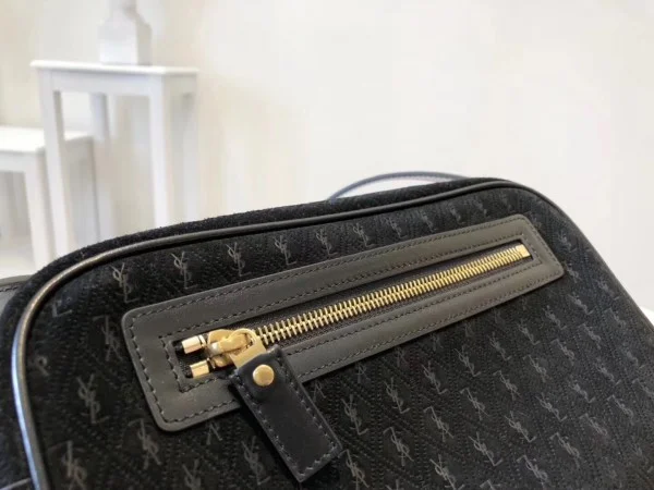 Replica YSL Fake Saint Laurent Monogram All Over Camera Bag In Black Suede 5