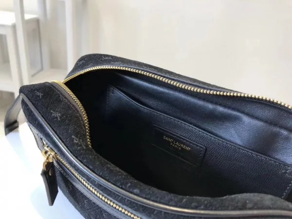 Replica YSL Fake Saint Laurent Monogram All Over Camera Bag In Black Suede 6