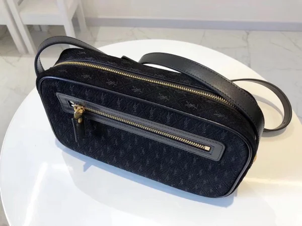 Replica YSL Fake Saint Laurent Monogram All Over Camera Bag In Black Suede 8