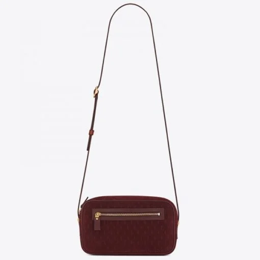 Replica YSL Fake Saint Laurent Monogram All Over Camera Bag In Bordeaux Suede