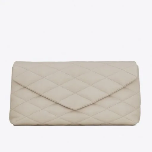 Replica YSL Fake Saint Laurent Sade Puffer Envelope Clutch In White Lambskin