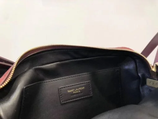 Replica YSL Fake Saint Laurent Monogram All Over Camera Bag In Bordeaux Suede 4