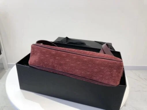 Replica YSL Fake Saint Laurent Monogram All Over Camera Bag In Bordeaux Suede 5