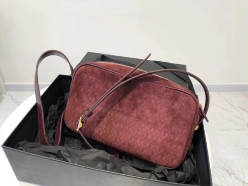 Replica YSL Fake Saint Laurent Monogram All Over Camera Bag In Bordeaux Suede 6