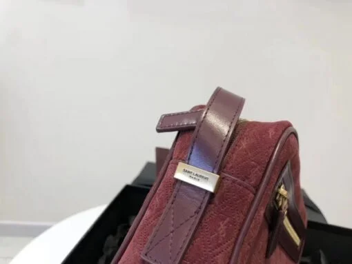 Replica YSL Fake Saint Laurent Monogram All Over Camera Bag In Bordeaux Suede 8