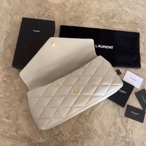 Replica YSL Fake Saint Laurent Sade Puffer Envelope Clutch In White Lambskin 7