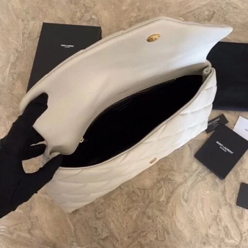 Replica YSL Fake Saint Laurent Sade Puffer Envelope Clutch In White Lambskin 8