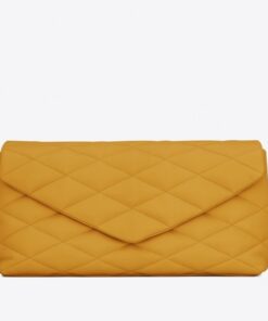 Replica YSL Fake Saint Laurent Sade Puffer Envelope Clutch In Yellow Lambskin