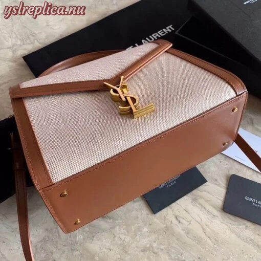Replica YSL Fake Saint Laurent Cassandra Medium Bag In Beige Canvas 7