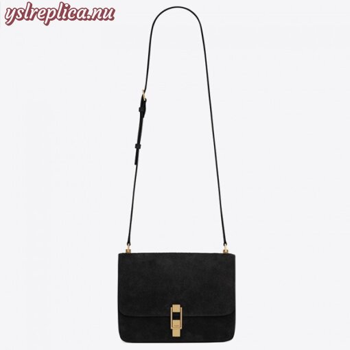 Replica YSL Fake Saint Laurent Carre Satchel Bag In Black Suede Leather 5