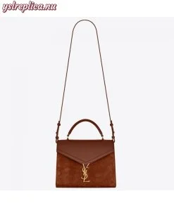 Replica YSL Fake Saint Laurent Cassandra Medium Bag In Brown Suede