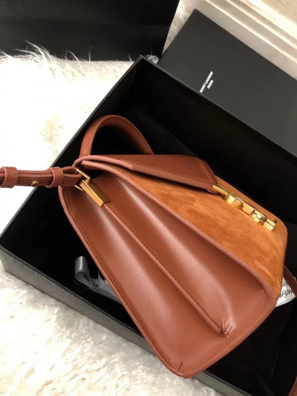 Replica YSL Fake Saint Laurent Cassandra Medium Bag In Brown Suede 6