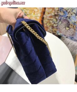 Replica YSL Fake Saint Laurent Blue Velvet Small Loulou Chain Bag 2