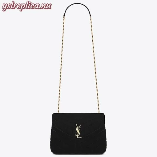 Replica YSL Fake Saint Laurent Black Velvet Small Loulou Chain Bag