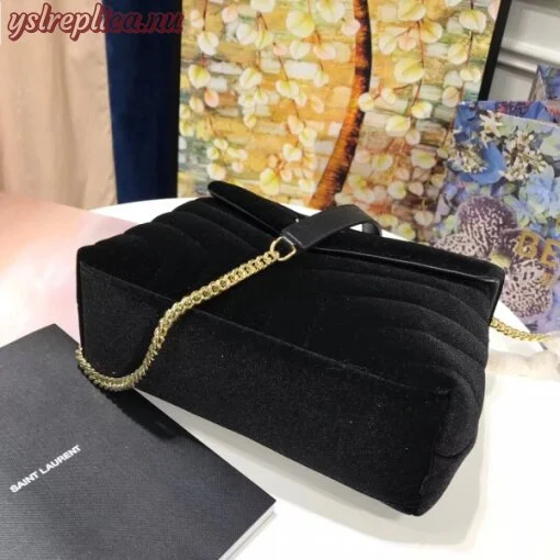 Replica YSL Fake Saint Laurent Black Velvet Small Loulou Chain Bag 4