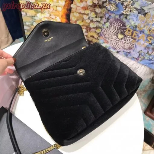 Replica YSL Fake Saint Laurent Black Velvet Small Loulou Chain Bag 6