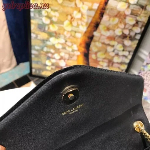 Replica YSL Fake Saint Laurent Black Velvet Small Loulou Chain Bag 7