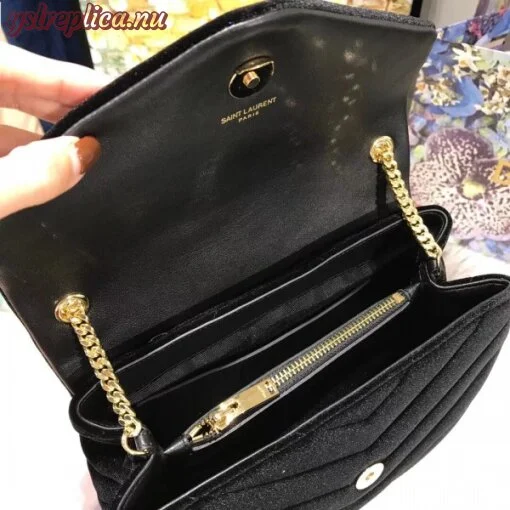 Replica YSL Fake Saint Laurent Black Velvet Small Loulou Chain Bag 8