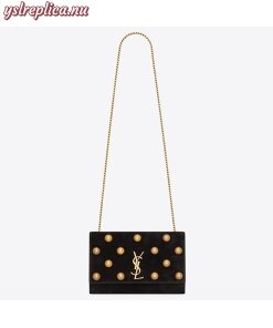 Replica YSL Fake Saint Laurent Medium Kate Bag In Black Suede And Studs