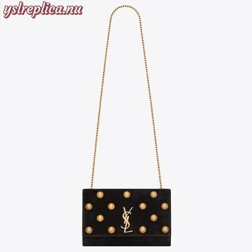 Replica YSL Fake Saint Laurent Medium Kate Bag In Black Suede And Studs