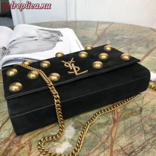 Replica YSL Fake Saint Laurent Medium Kate Bag In Black Suede And Studs 4