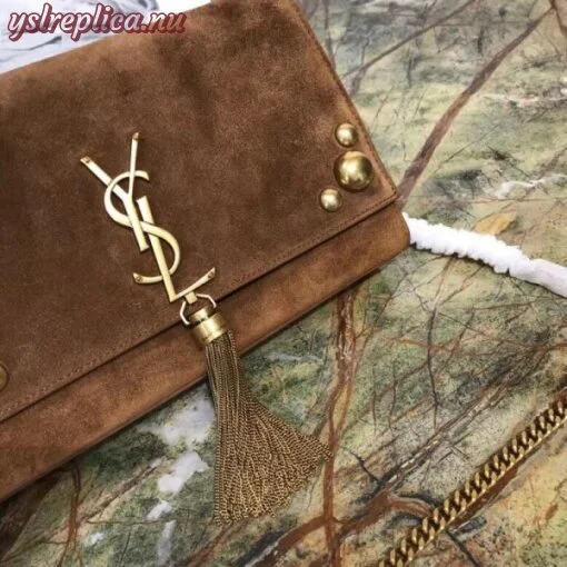 Replica YSL Fake Saint Laurent Medium Kate Tassel Bag In Brown Suede And Studs 3