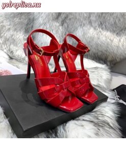 Replica YSL Fake Saint Laurent Tribute High Heel Sandals In Red Patent Leather 2