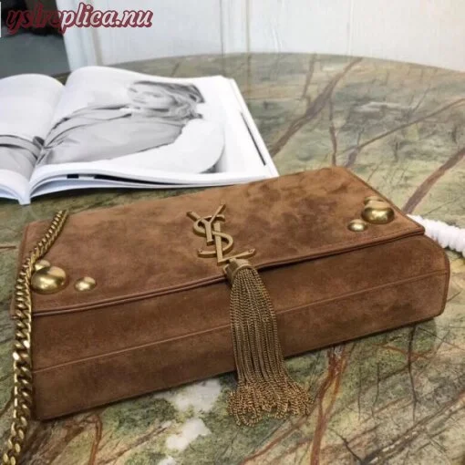 Replica YSL Fake Saint Laurent Medium Kate Tassel Bag In Brown Suede And Studs 8