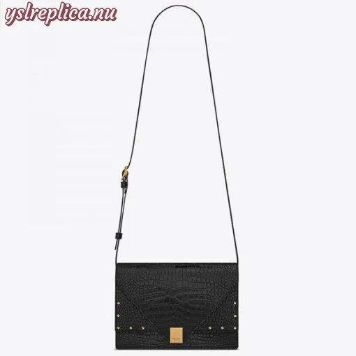 Replica YSL Fake Saint Laurent Margaux Satchel In Black Crocodile Embossed Leather