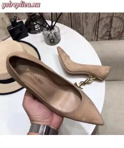 Replica YSL Fake Saint Laurent Opyum 110 Pumps In Suede with Gold Heel 2