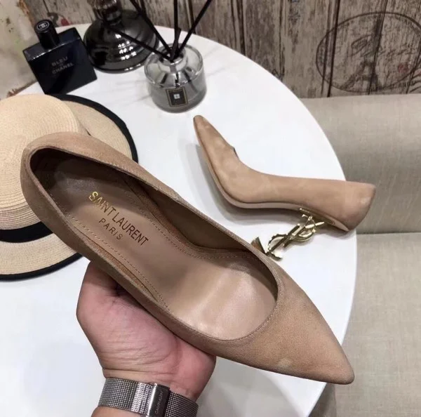 Replica YSL Fake Saint Laurent Opyum 110 Pumps In Suede with Gold Heel 2
