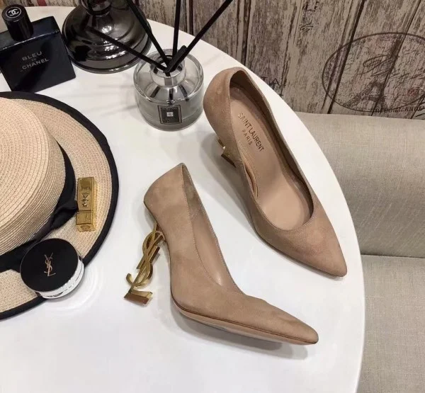 Replica YSL Fake Saint Laurent Opyum 110 Pumps In Suede with Gold Heel 4