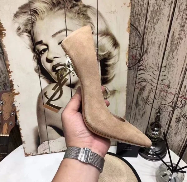 Replica YSL Fake Saint Laurent Opyum 110 Pumps In Suede with Gold Heel 6