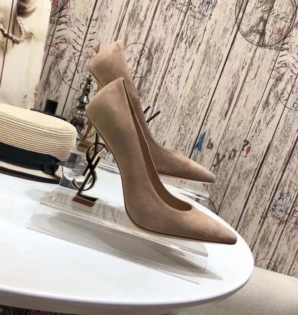 Replica YSL Fake Saint Laurent Opyum 110 Pumps In Suede with Gold Heel 8