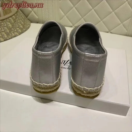 Replica YSL Fake Saint Laurent Monogram Espadrilles In Silver Metallic Lambskin 4